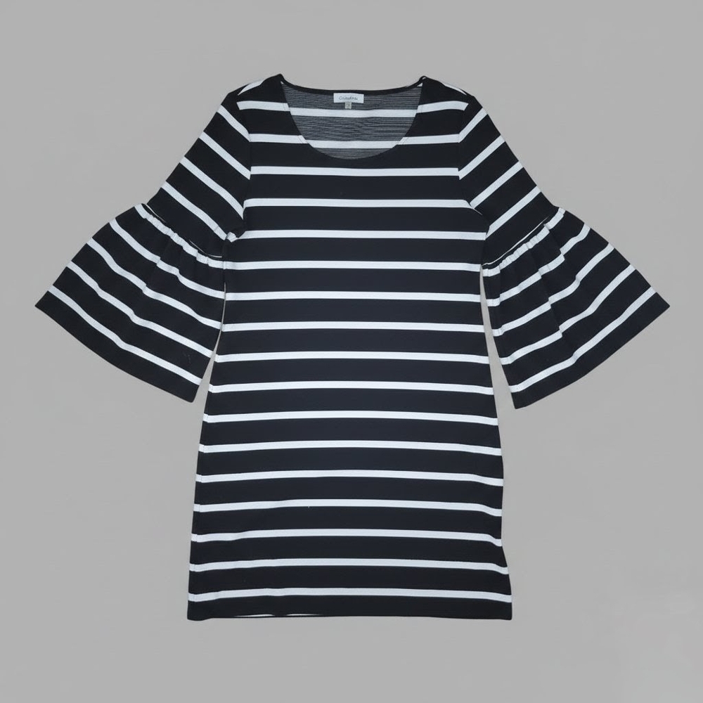 Black and White Striped Bell Sleeve Top